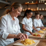 Chef femme enseignant la fabrication de pâtes fraîches à Paris