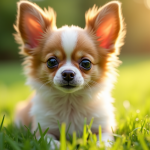 Chihuahua papillontype dans un jardin ensoleille
