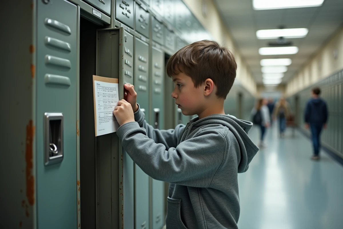 Collégien consultant son planning semaines paires impaires dans son casier d'école