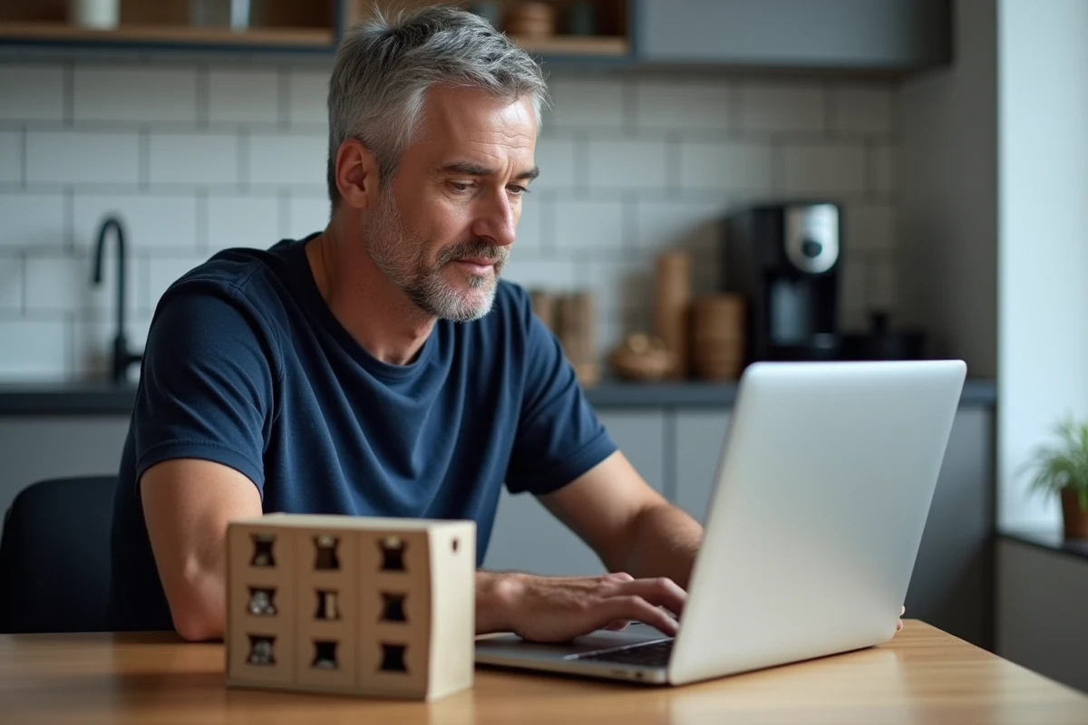 Homme commandant le calendrier de l'avent FDJ 2026 en ligne sur son ordinateur portable