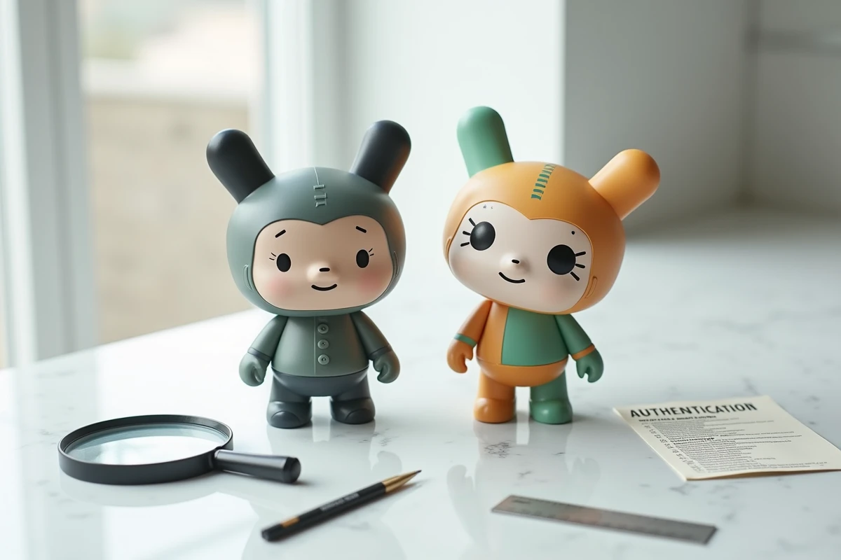 Comparaison côte à côte d'une vraie figurine Labubu et d'une contrefaçon pour identifier les différences visuelles
