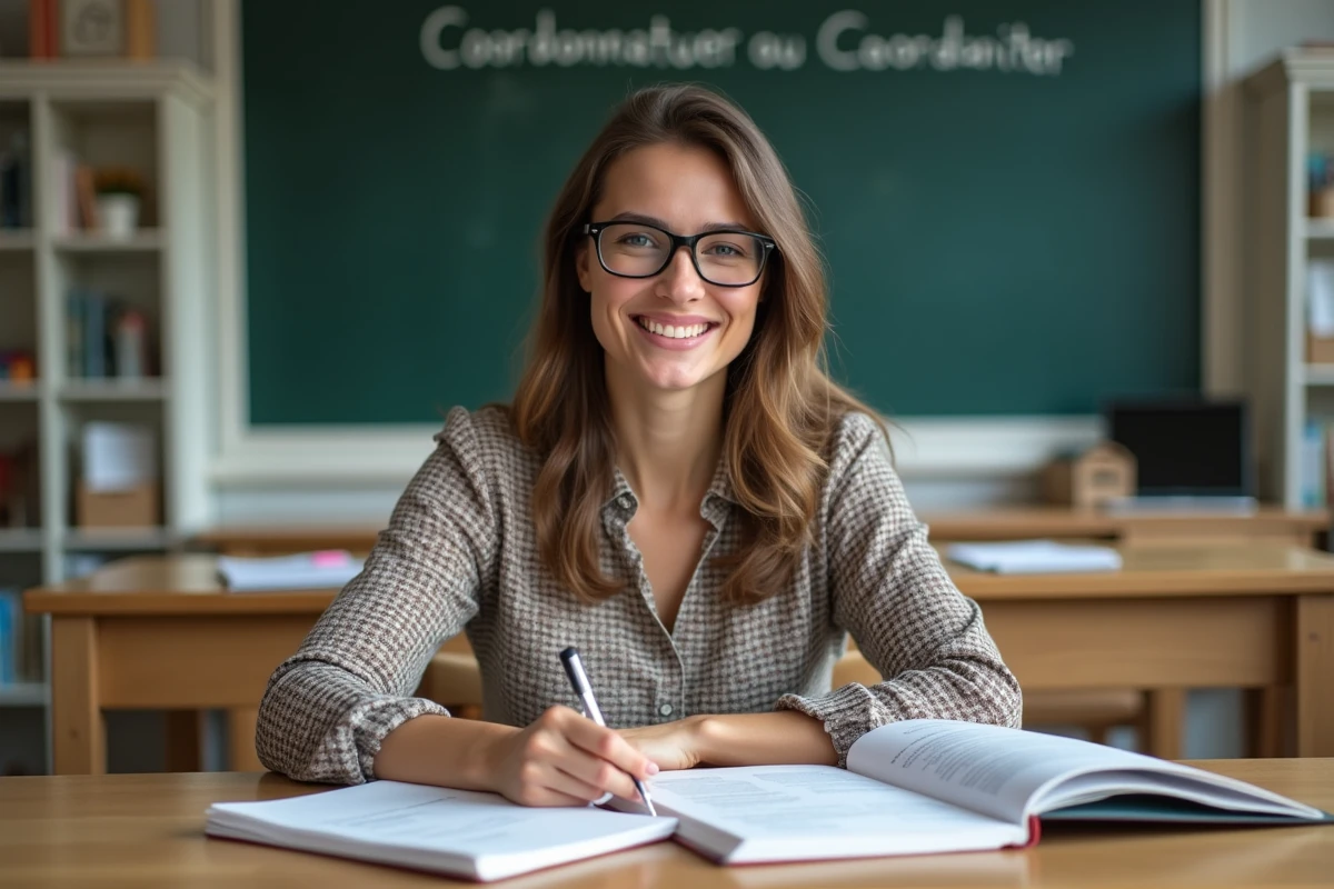 Professeur de français en classe avec livres de grammaire