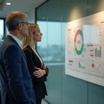 Cadre d'une réunion avec un couple regardant une feuille de route énergie