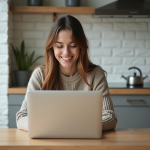 Jeune femme travaillant sur un ordinateur portable à la maison