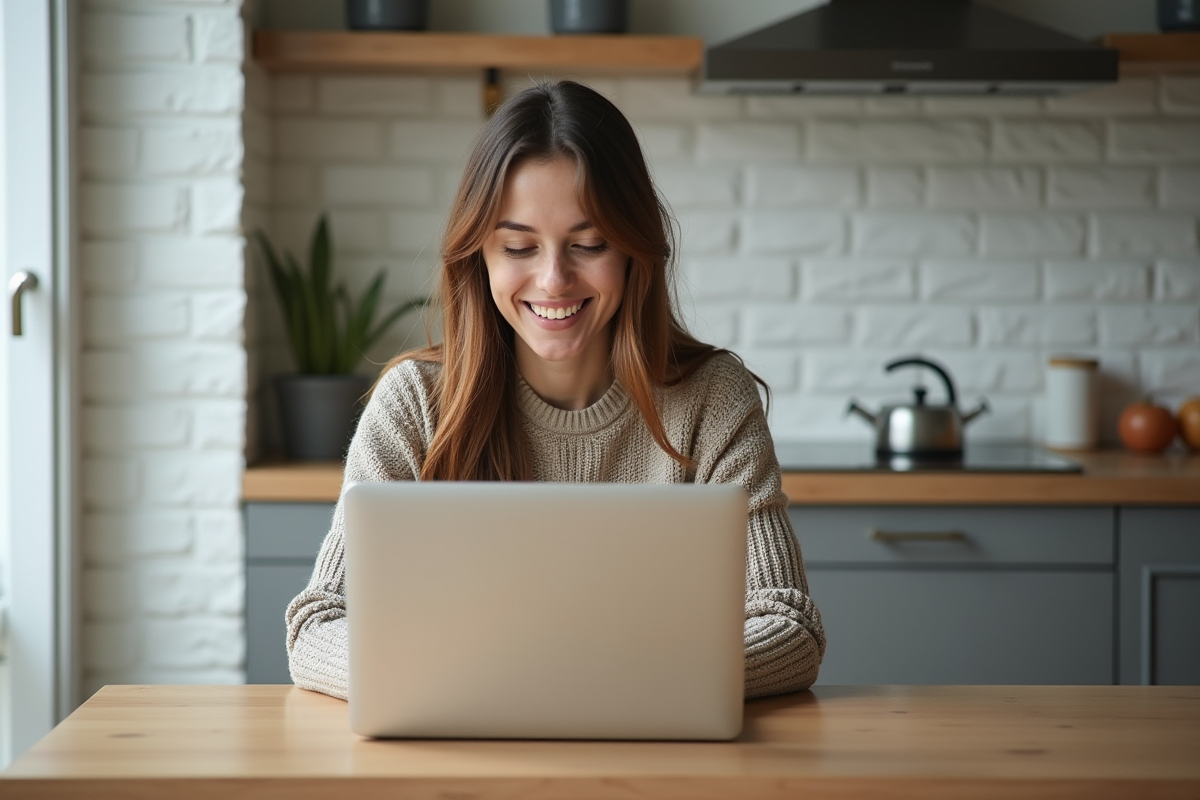 Jeune femme travaillant sur un ordinateur portable à la maison