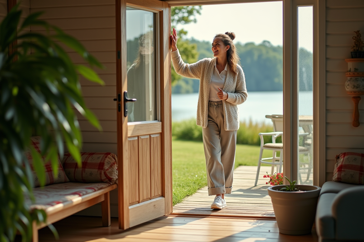 Femme ouvrant la porte d