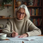 Femme roumaine concentrée à remplir un livre de mots croises