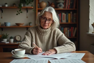 Femme roumaine concentrée à remplir un livre de mots croises