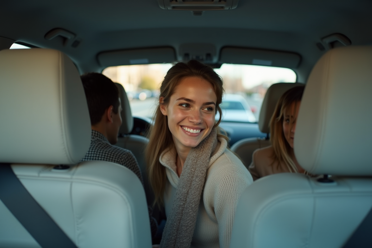 Jeune femme souriante dans la voiture en covoiturage