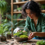 Femme créant un terrarium dans un atelier parisien