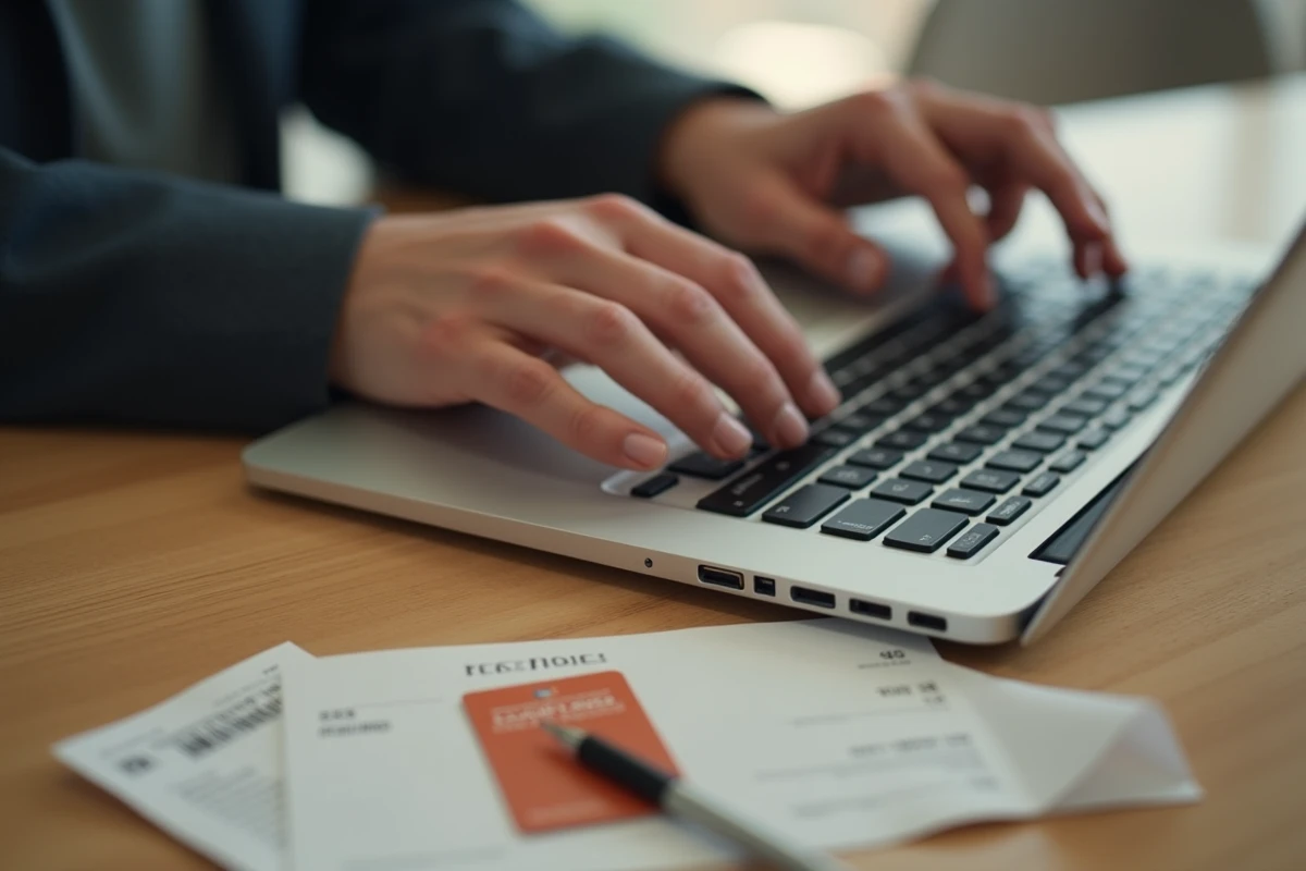 Gros plan de mains saisissant un code de rachat Chapters sur un clavier d'ordinateur avec une carte de fidélité posée à côté