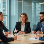 Groupe de professionnels en réunion dans un bureau moderne