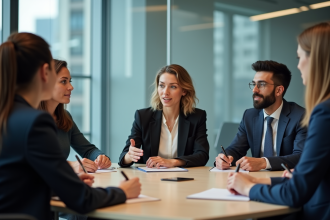 Groupe de professionnels en réunion dans un bureau moderne