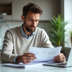 Homme d'âge moyen étudiant un document de prêt immobilier