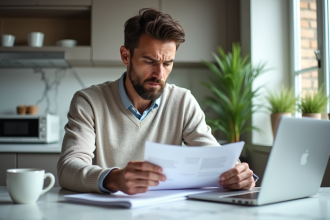Homme d'âge moyen étudiant un document de prêt immobilier