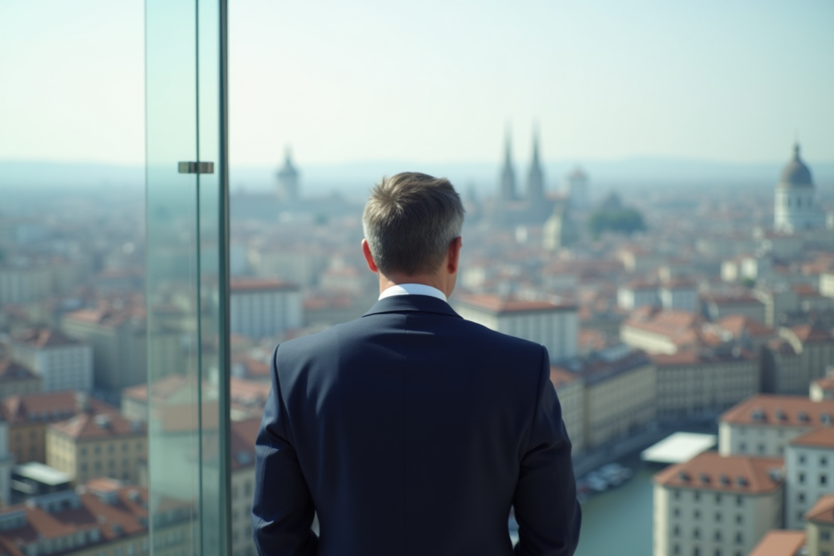 Homme d affaires regardant la ville de Lyon