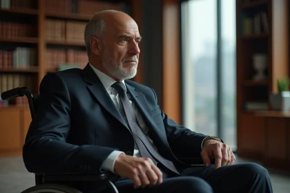 Homme d'âge mûr en fauteuil dans un bureau élégant