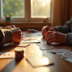 Deux personnes jouent à un jeu de cartes traditionnel à une table en bois