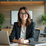 Jeune femme professionnelle dans un bureau moderne et lumineux