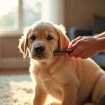 Jeune labrador brossé dans un salon lumineux