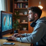 Joueur de Dofus concentré sur son écran pour gérer ses plumes dans l'inventaire du jeu en 2026