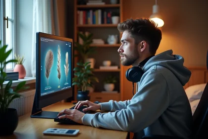 Joueur de Dofus concentré sur son écran pour gérer ses plumes dans l'inventaire du jeu en 2026