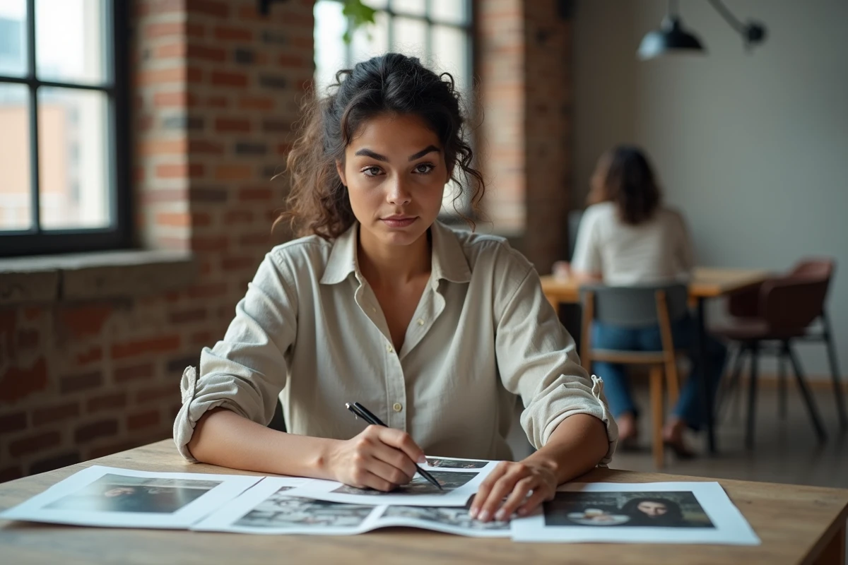 Femme créative et professionnelle dans un studio moderne, identité artistique et photographique
