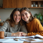 Femme et adolescente en cuisine automnale chaleureuse