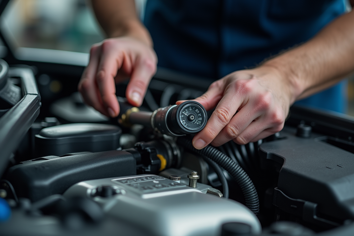 Mécanicien installant un capteur de pression de boost dans le moteur