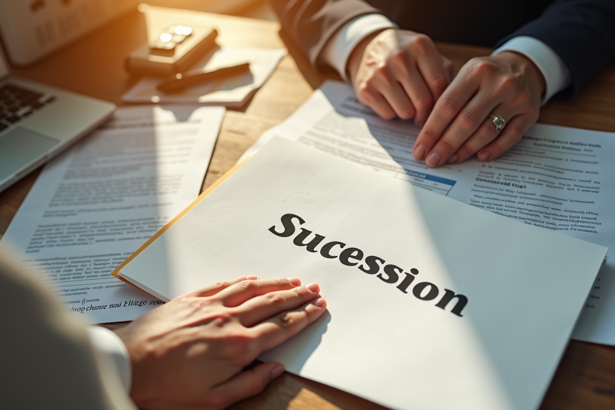 Papiers de succession et enveloppe sur un bureau ensoleille