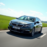 Peugeot 308 SW en conduite sur route de campagne en journée