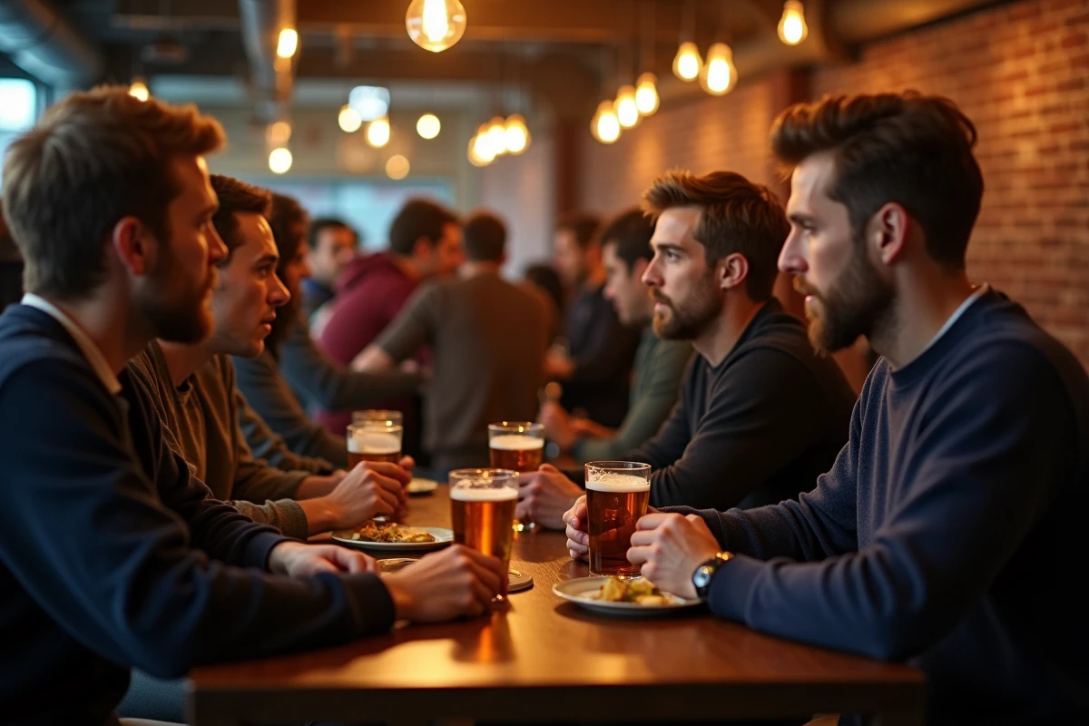 Un groupe d'amis dans un bar vit un silence gêné après une blague qui tombe à plat en soirée