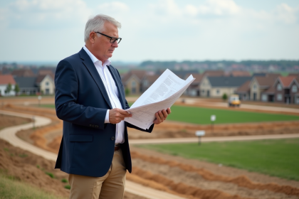 Urbaniste en planification devant un nouveau lotissement