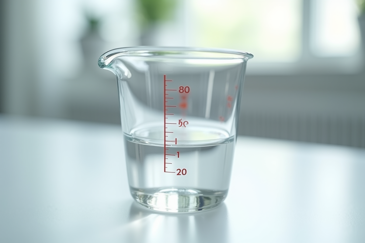 Verre mesure d'eau à 10 ml sur table lumineuse